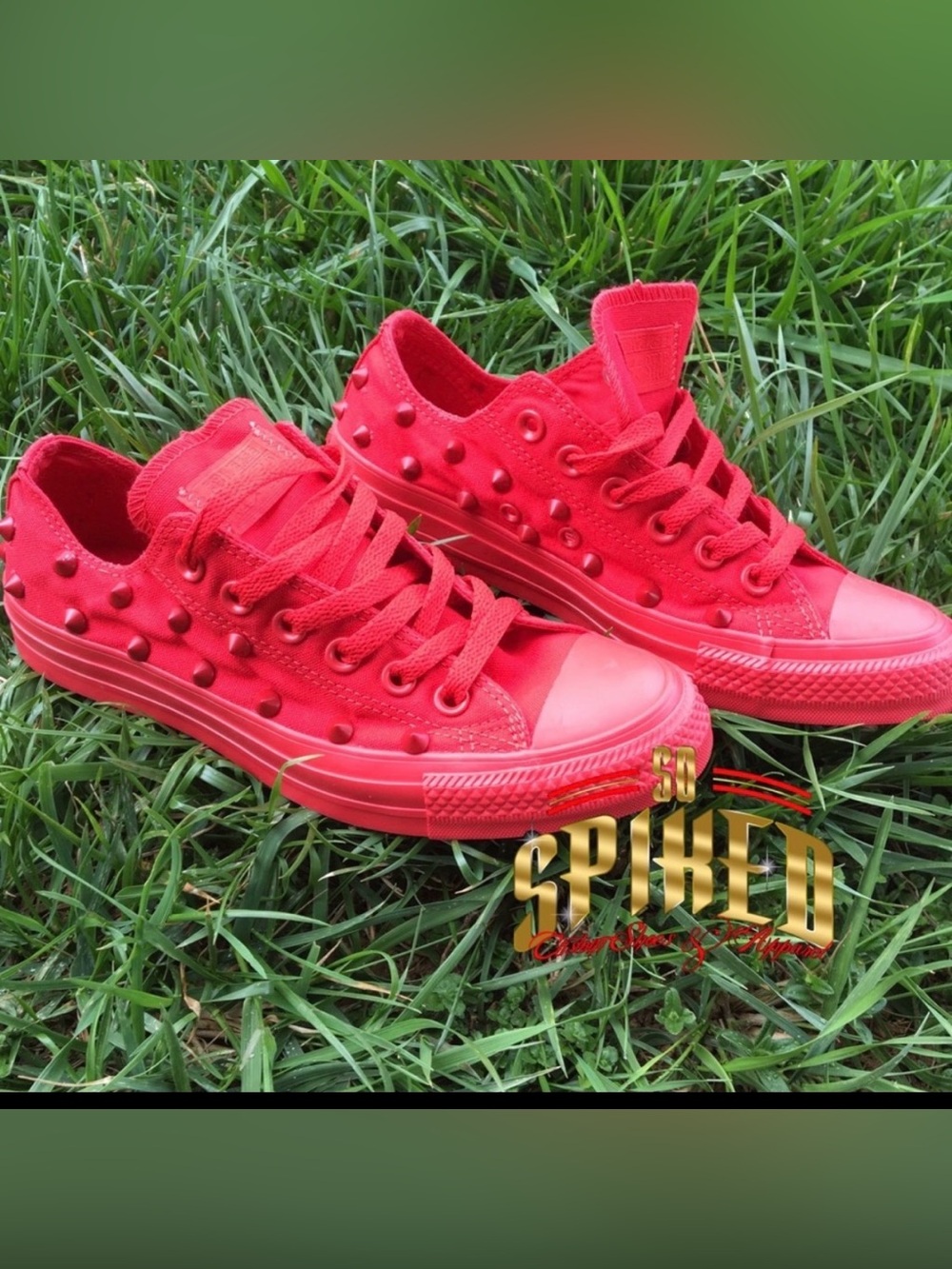Converse Women Red Sneakers with Red Spike Studs